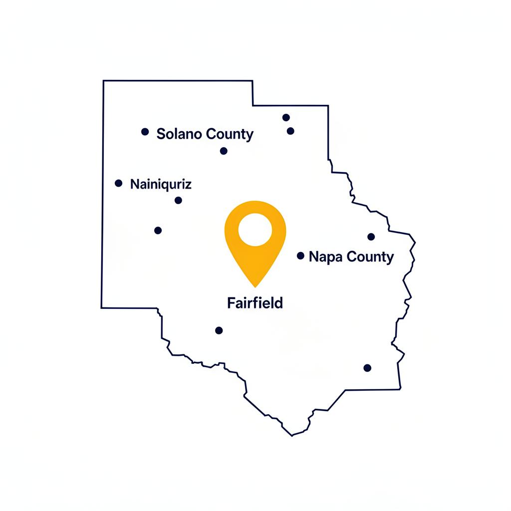 Map showing Fairfield, California and surrounding Solano and Napa County service area